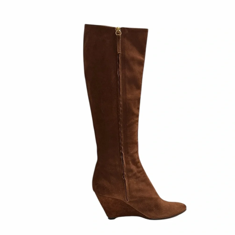 Giuseppe Zanotti Brown Suede Knee-High Wedge Boots Size 37.5